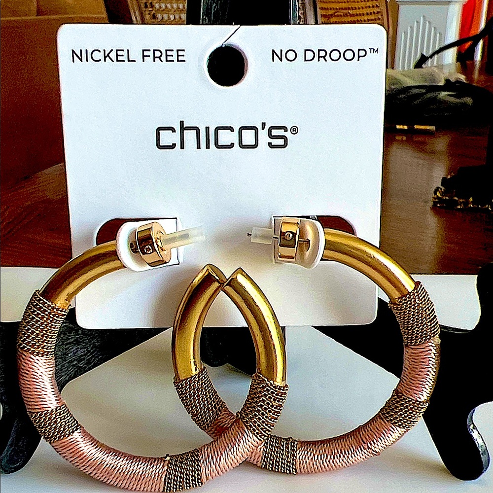 NWTChicoNoDroopNickel Free Earrings.DustyRoseSilkThread&Chain like GoldInterwibd